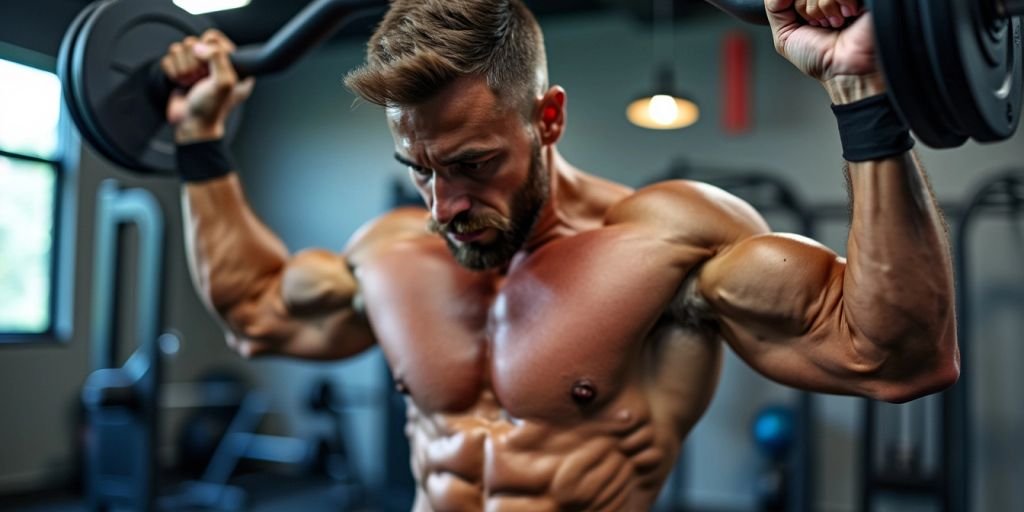 Intensiivinen harjoittelu salilla, keskittynyt henkilö.